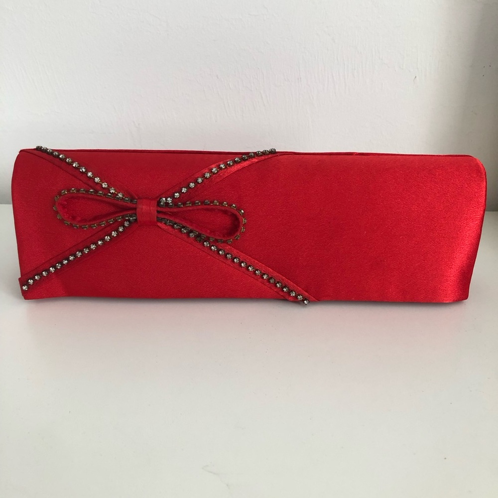 Jessica McClintock Elegant Red Clutch with Bow Detail